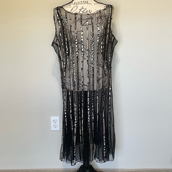 Sandra Darren Cheetah Print See Through Sheer Black and Tan Midi Dress Size XL - Picture 1 of 12